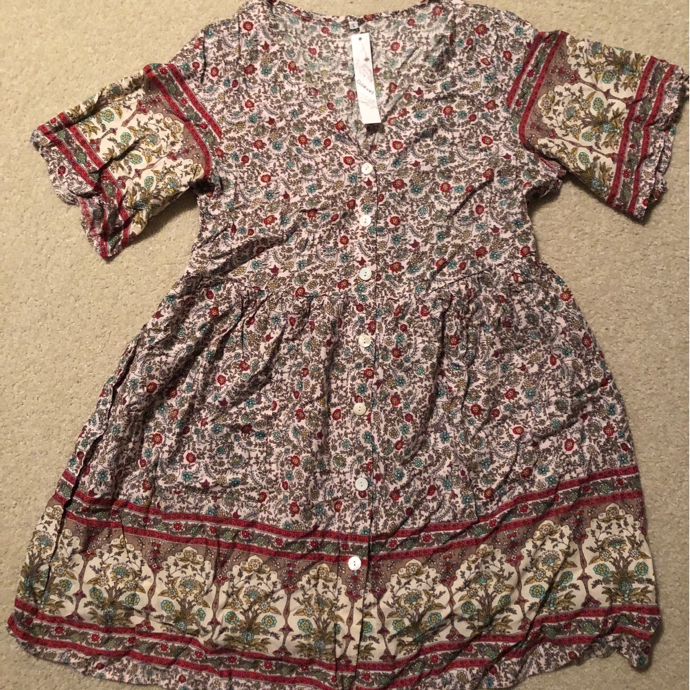 Boutique size L Gaovot pink floral dress with buttons and pockets